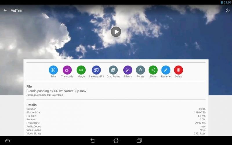 VidTrim interface on Android