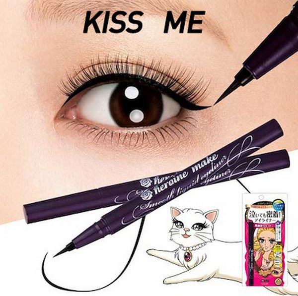 With chrysanthemum extract, Kiss Me Heroine liquid eyeliner softens and moisturizes the eyelids