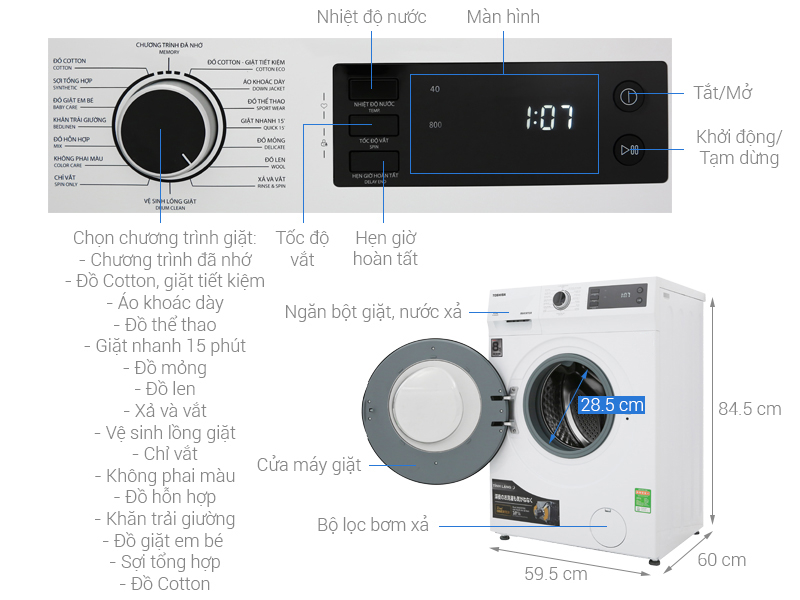 Toshiba Inverter Washing Machine 8.5 Kg TW-BH95S2V WK