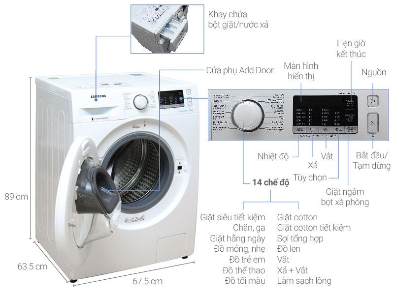 Samsung Addwash inverter washing machine 7,5kg WW75K5210YW/SV