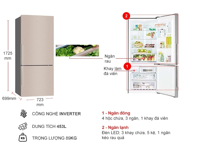 Inverter refrigerator with freezer compartment under 421 liters EBE4500B-G