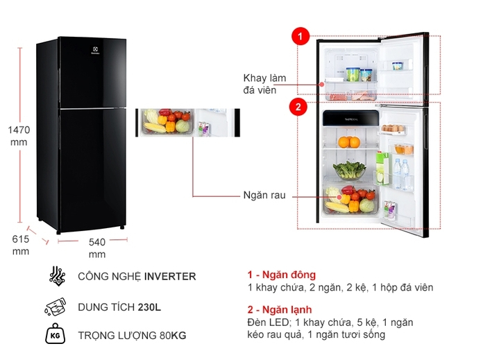 NutriFresh® Inverter refrigerator with freezer above 431 liters ETB4600B-H
