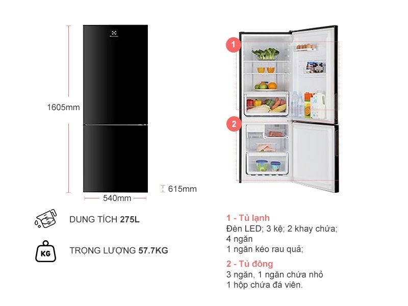 NutriFresh® Inverter refrigerator with freezer compartment under 250 liters EBB2802H-H