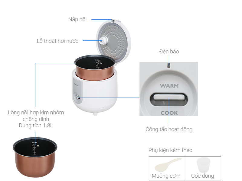 Rice cooker with lid Philips HD3115