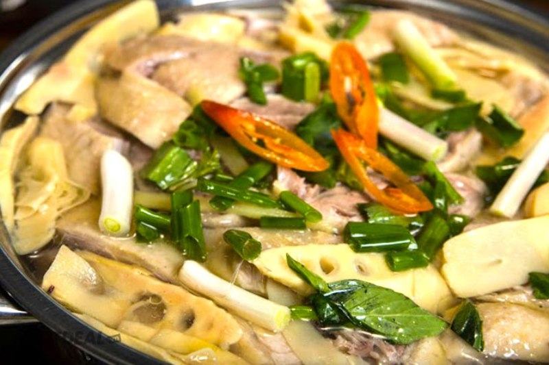 Delicious dish of fried duck with bamboo shoots