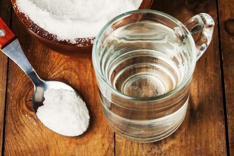 If you drink a glass of diluted salt water will increase dehydration, making the mouth even drier.