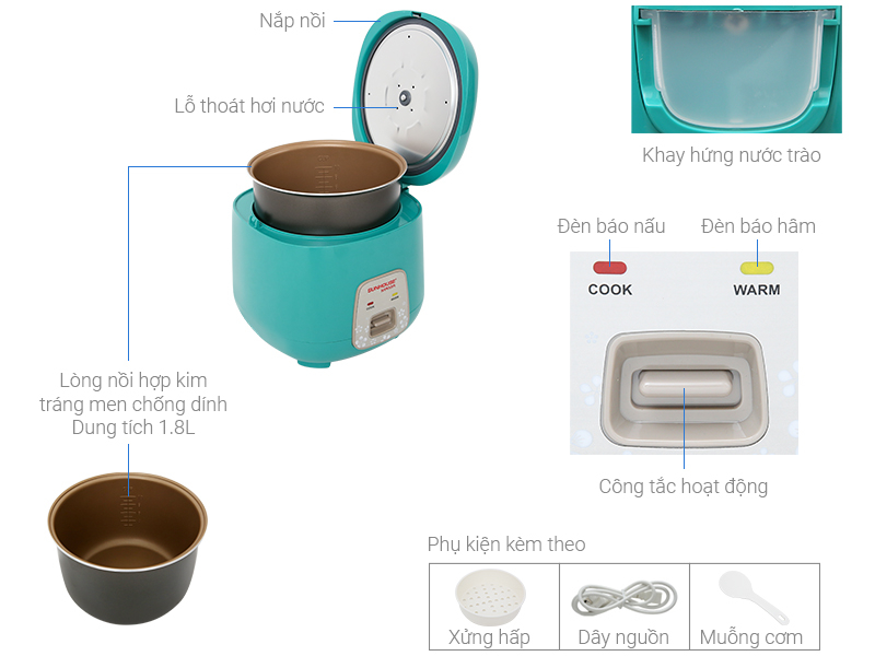 Sunhouse Mama 1.8 liter rice cooker with lid SHD8652G