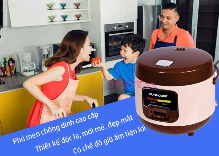 Sunhouse SHD-8208 rice cooker with a capacity of 1 liter can cook up to 1 kg of rice, suitable for families with few members.
