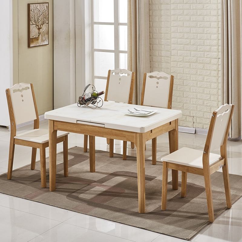 Four luxury wooden dining table with glass top