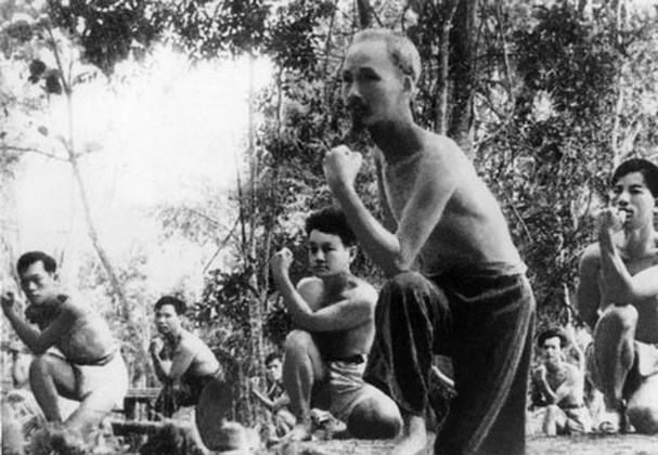 Image of Uncle Ho practicing martial arts with the guards