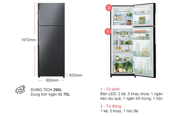 Hitachi Inverter Refrigerator R-H350PGV7-BBK