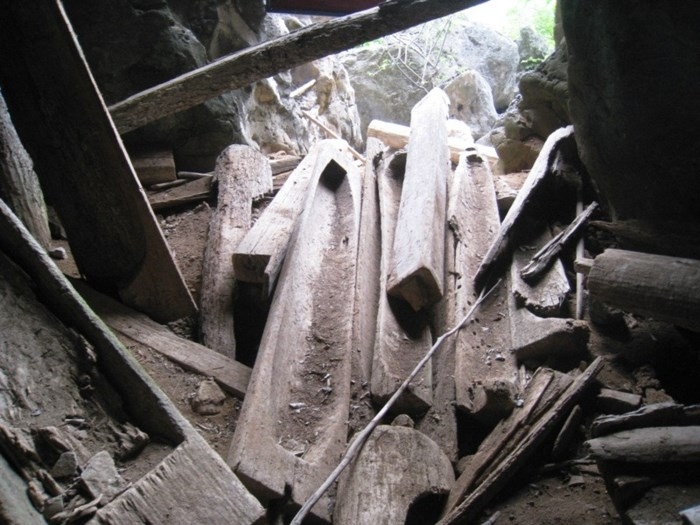 Wooden coffins in the cave