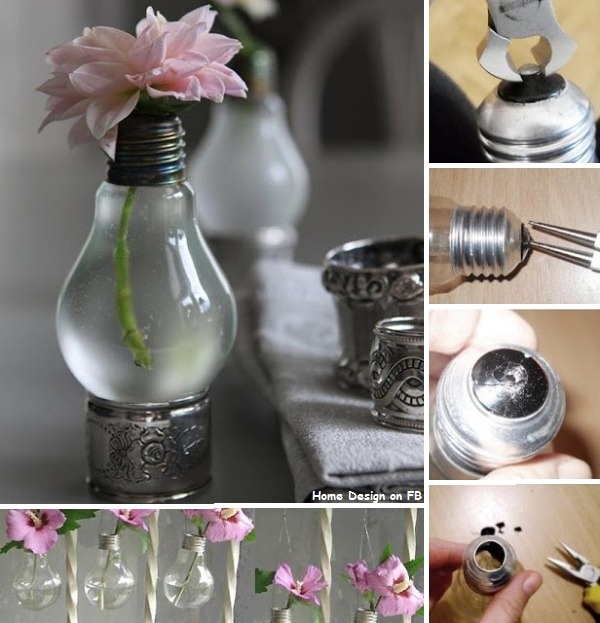 Mini flower arrangements from burning light bulbs
