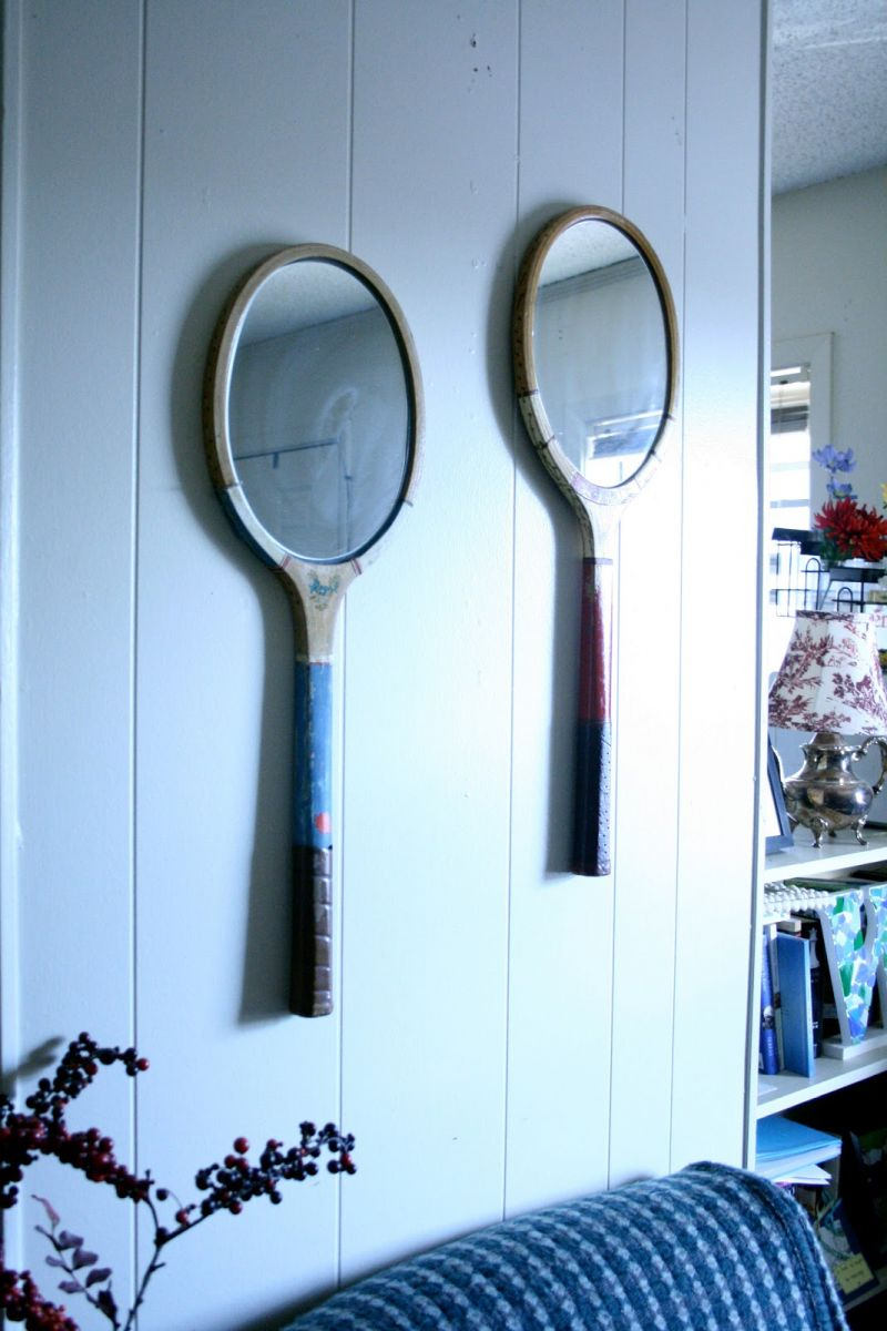 Art mirror frame from an old racquet