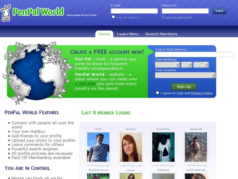 The interface of Penpalworld.com