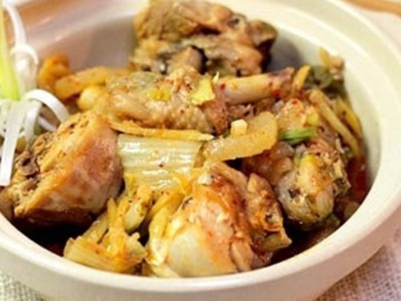 Chicken cooked with kimchi
