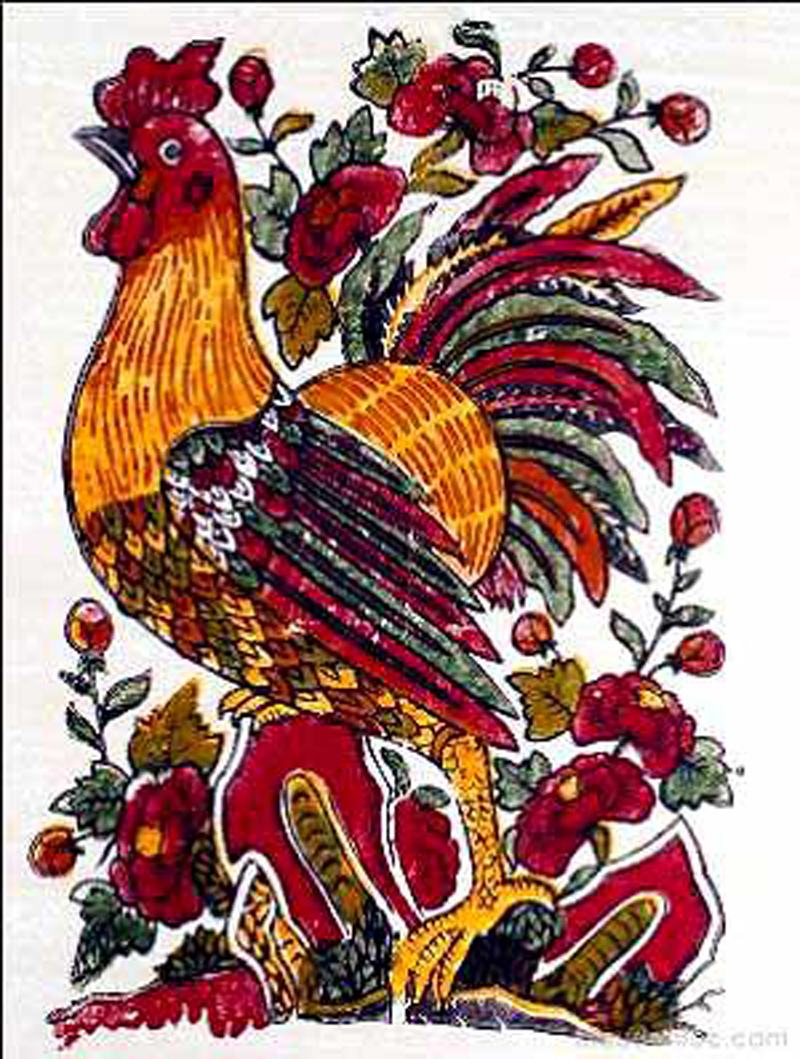 Folk painting: Rose rooster