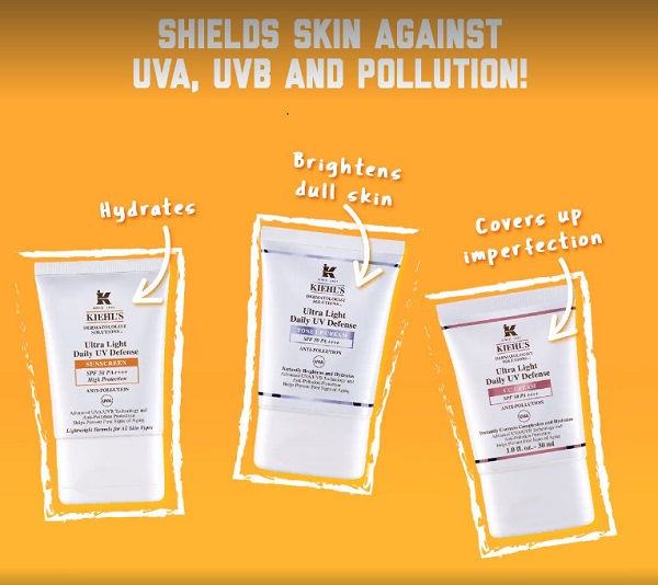 Three types of Kiehl's Ultra Light Daily UV Defense SPF 50 PA++++ sunscreen