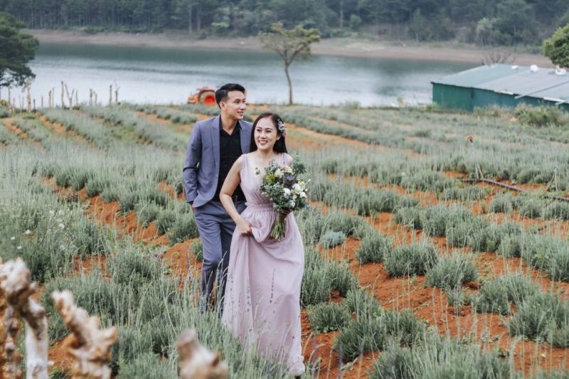 Wedding photos at the lavender field in Dalat