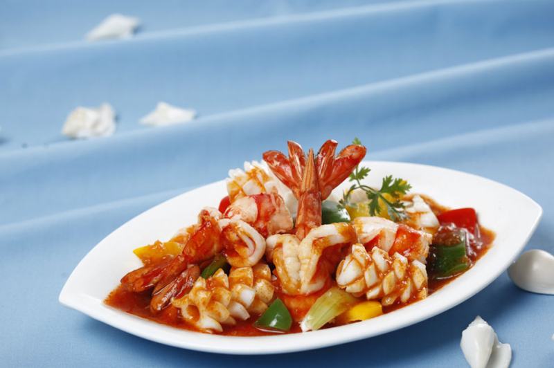 Sweet and sour fried seafood