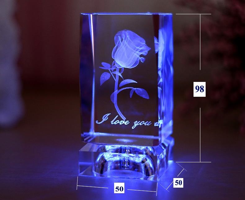 Crystal block with flowers inside