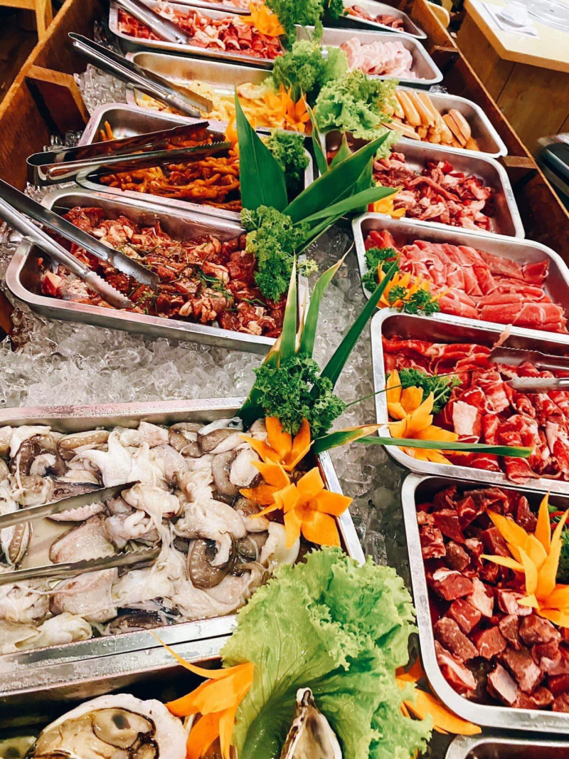 Extensive menu of meat and seafood dishes