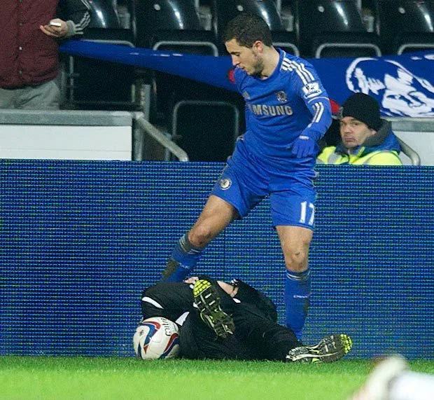 Hazard got a red card for life when he kicked the ball boy