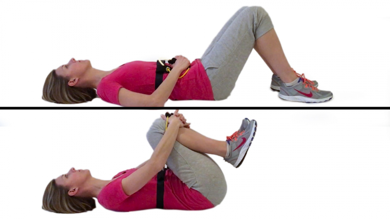 The movement of two knees bent to the chest