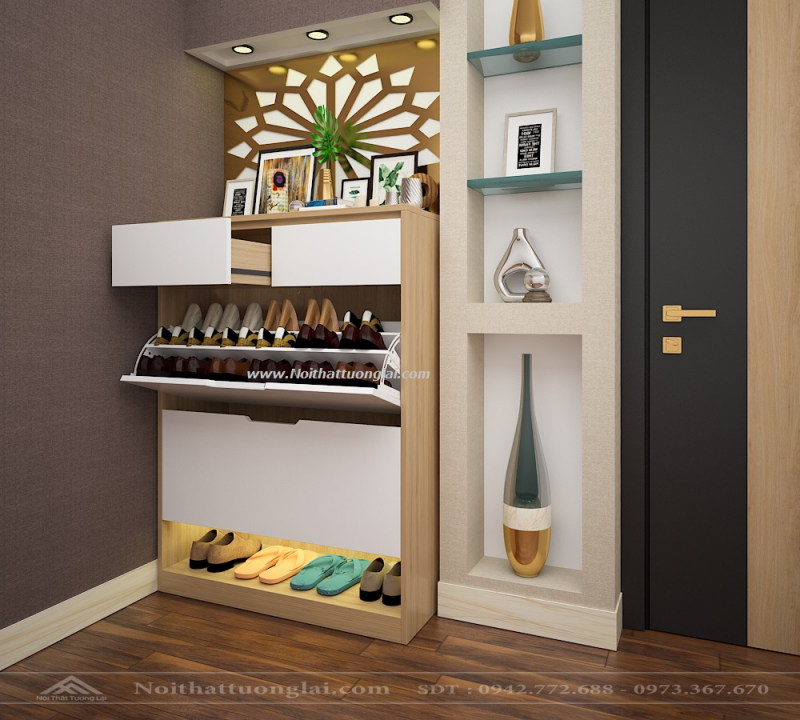 A lovely, elegant shoe cabinet in the corner of the room will enhance the sophistication of the homeowner's interior selection