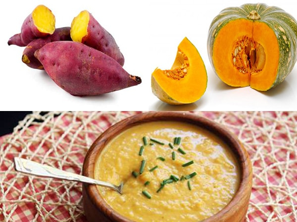 Pumpkin sweet potato porridge for babies to eat