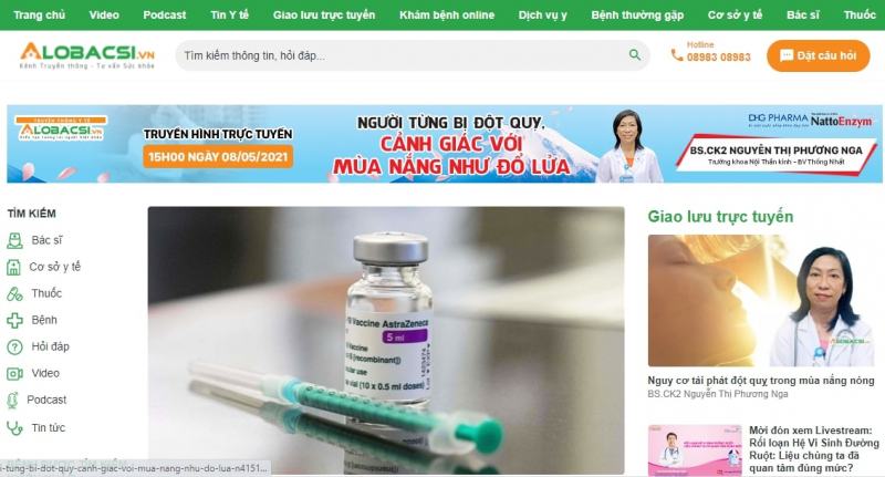 Website interface Alo Doctor