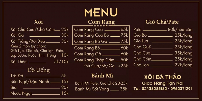 Ba Thao sticky rice restaurant menu