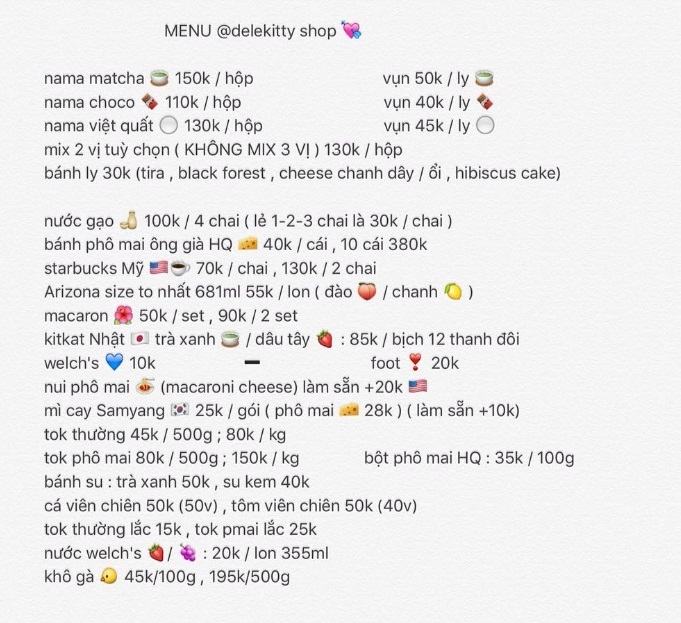 Menu at Delekitty. The store also sells shredded nama for those who want to try it at a very affordable price