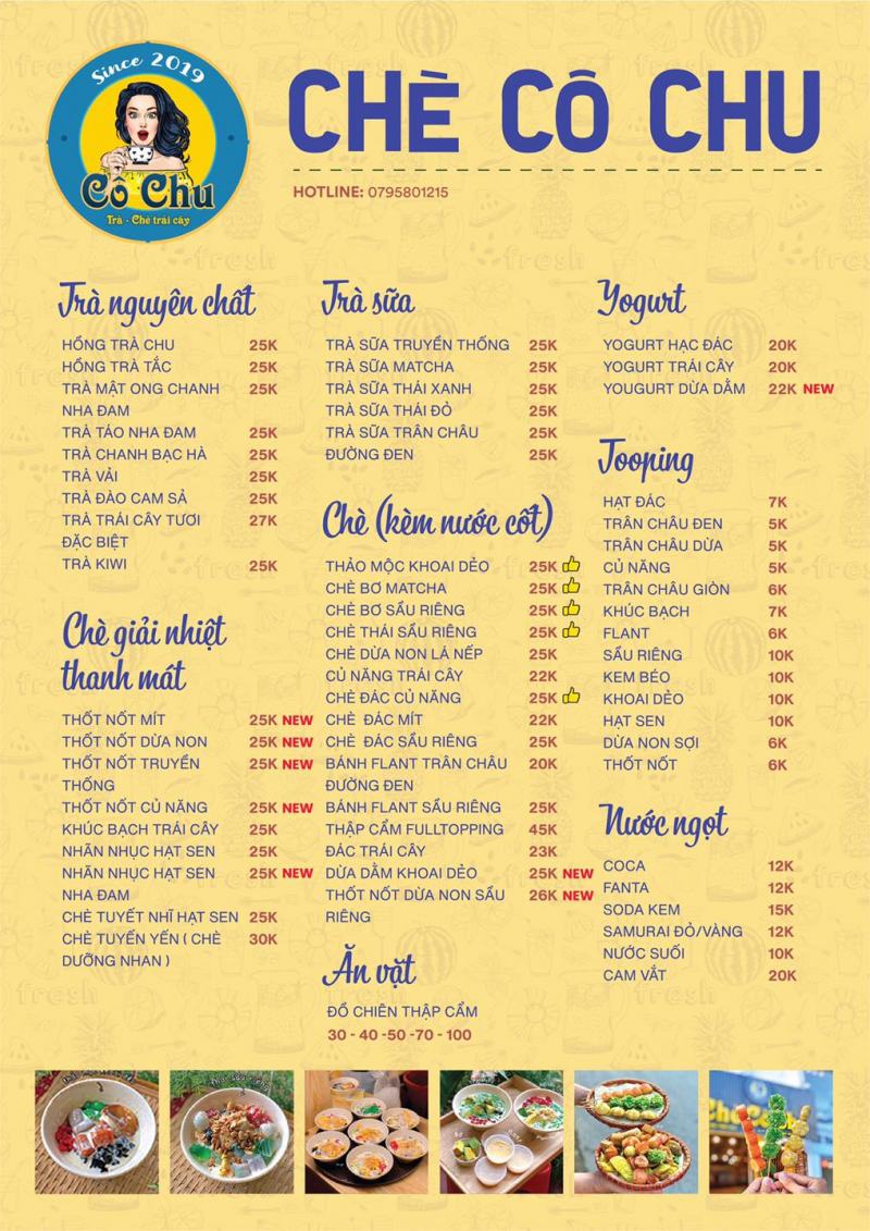 The menu of Co Chu Tea shop
