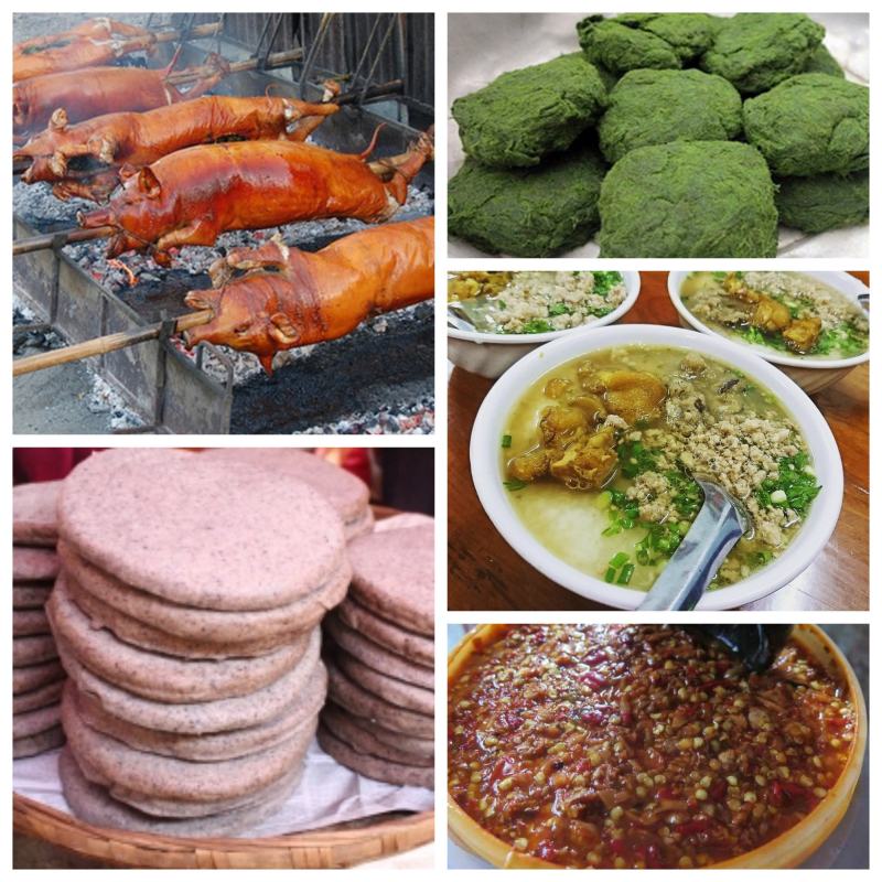 Some specialties in Ha Giang such as au tau porridge, kitchen buffalo meat, buckwheat cakes...