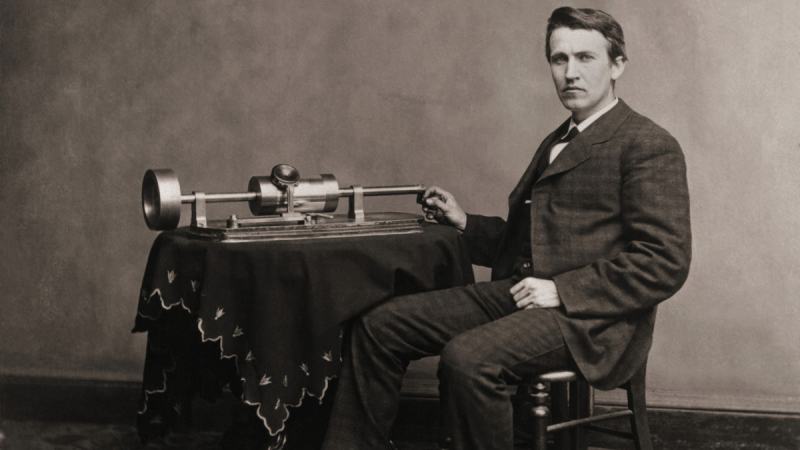 Thomas Edison with his tape recorder