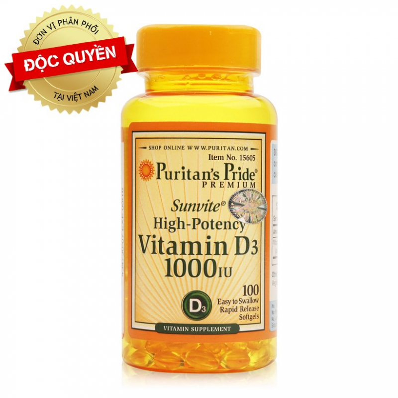 Puritan's Pride Sunvite High-Potency Vitamin D3 1000IU 100 Tablets: