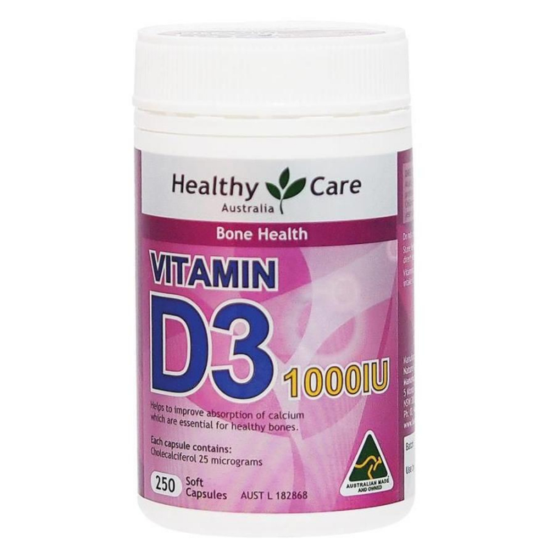 Vitamin D3 Supplement 1000 IU Healthy Care Box of 250 Australian Capsules